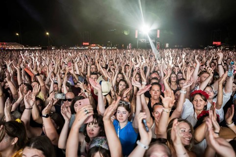 WROCLAW, POLAND - AUGUST 12, 2023: Festival Meskie Granie (Man's playing) play of audience in front