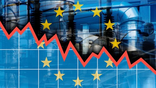 Symbolic image on the topic EU economy, economic downturn, recession in the eurozone