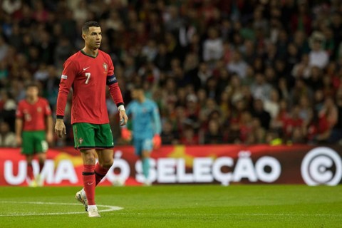 Football match, captain Cristiano RONALDO CR7 Portugal left, walking with view to the coaches bench