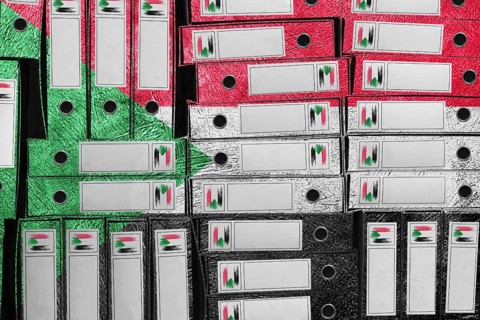 Sudan Flag Colors Folder Stack, Bureaucracy and Government Administration Concep