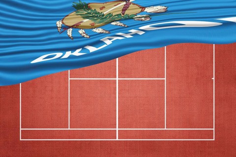 Oklahoma Flag on Clay Tennis Court, Sports Symbol