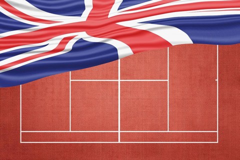 United Kingdom Flag on Clay Tennis Court, Sports Symbol