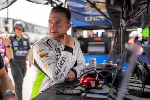 NASCAR Cup Driver, AJ Allmendinger (16) takes to the track to practice for the Crayon 301 at the