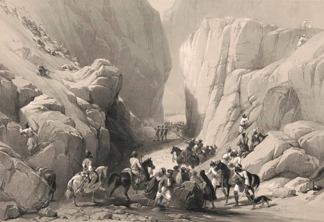 Bolan Pass from Dadur, Toba Kakar range, Balochistan, Pakistan, First Anglo-Afghan War, sketch by
