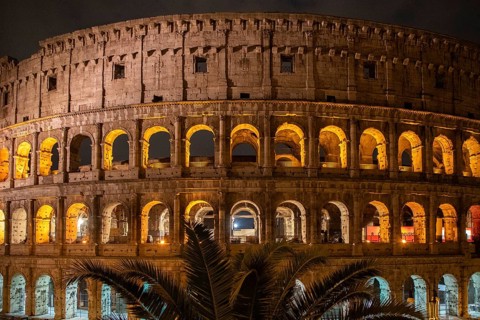 The Colosseum, famous and unique historical building of the Eternal City. View in the morning with