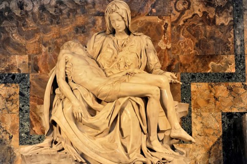 Pieta by Michelangelo, St Peter's Basilica, Vatican, Rome, Italy, Marble sculpture of the Pietà