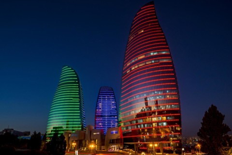 Azerbaijan, Baku, Flame Towers at night, Baku, Azerbaijan, Azerbaijan