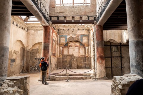 HERCULANEUM, ITALY, MAY 05, 2022, Hall of the Augustals, Herculaneum