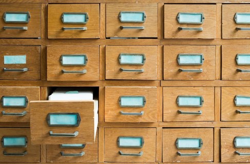 Old archive with wooden drawers