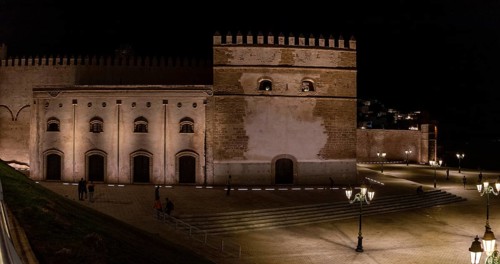 Illuminated Kasbah of the Oudayas in the center of Rabat, Morocco