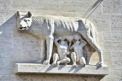 Lion statue in front of cathedral in rome italy, photo as a background, digital image
