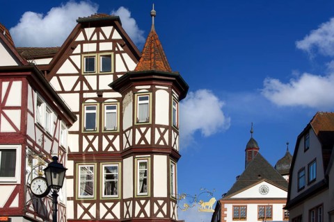 Lohr am Main, architecture, blue sky, buildings, houses, old town hall, Main-Spessart, Bavaria,