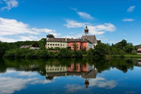 Panoramic view of the Höglwörth Monastery in Bavaria, Germany