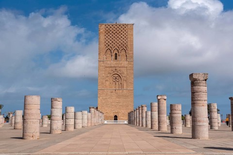 Iconic Hassan tower in the center of Rabat, planned as a even higher minaret of a mosque, Morocco