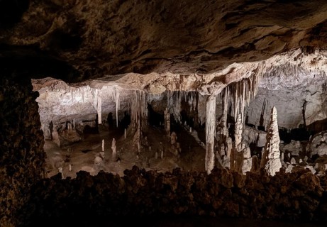 Porto Cristo, Spain, 23 January, 2024: detail view of the rock formations inside the Cuevas del