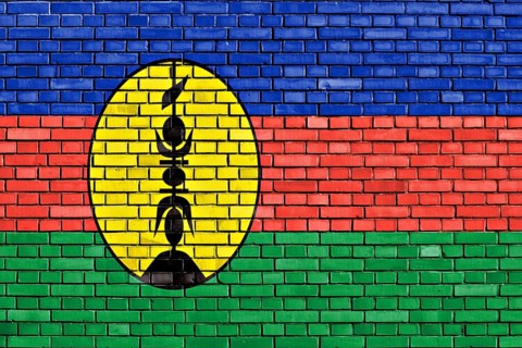 Flag of New Caledonia painted on brick wall