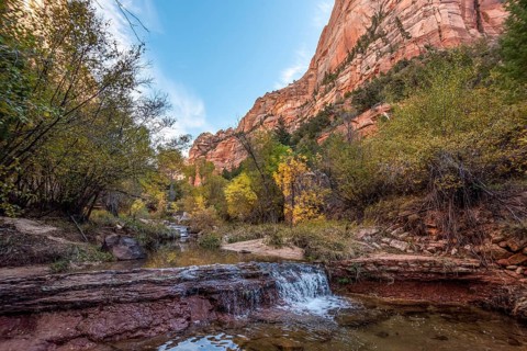 Hiking the Left Fork Trail to the Subway gorge, Zion National Park, USA