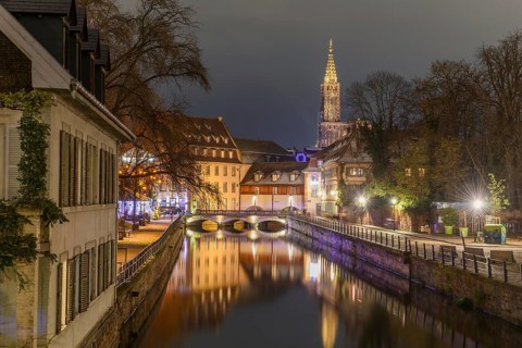 La Petite France at Christmas time, a picturesque district of the historic center of Strasbourg.