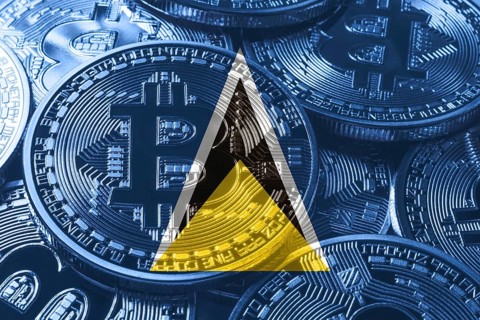Saint Lucia bitcoin flag, national flag cryptocurrency concept black background