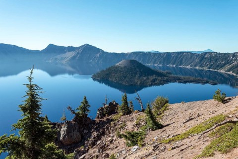 Magnificent reflection of the caldera of Crater Lake in the Crater Lake NP, USA