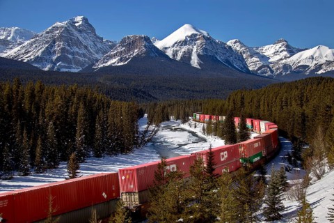 Lake Louise Rocky Mountains Train Tracks Morants Curve Canada