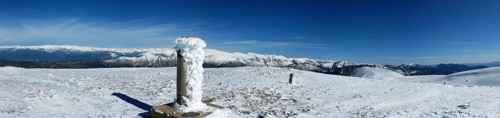 Panorama Snowy mountains in the pyrenees, Spain. Vall de la Vansa, sierra del Cadi, Spain