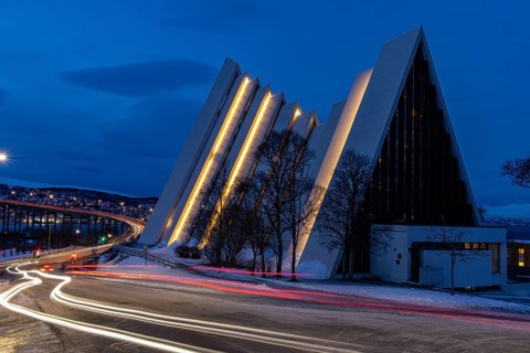 Blue hour at the Arctic Ocean Cathedral, Tromsoe, Troms, Norway