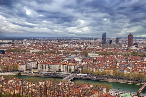 View of Lyon city from Basilica of Notre-Dame de Fourviere hill, Frane