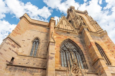 Facade of the Saint-Martin collegiate church in the city center. Colmar, Haut-Rhin, Collectivite