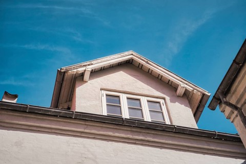 Roof detail of an old house and sky in Rudkobing, Langeland, Denmark