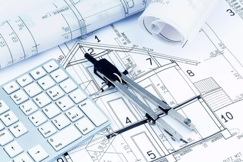 An architect's plan for the construction of a new home. Symbolic photo for financing and planning a