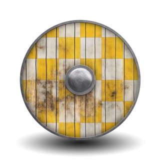 An illustration of a vintage wooden knight shield