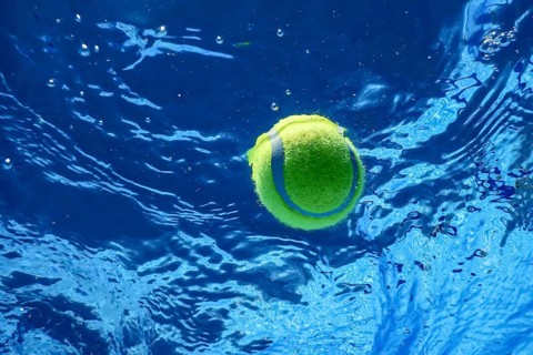 Tennis Summer Concept, Tennis Ball Underwater, Swimming Pool, Summer Tennis Camp