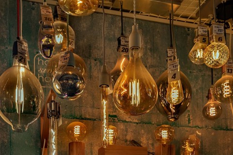 Vintage LED lamps in a DIY store, Allgäu, Swabia, Bavaria, Germany