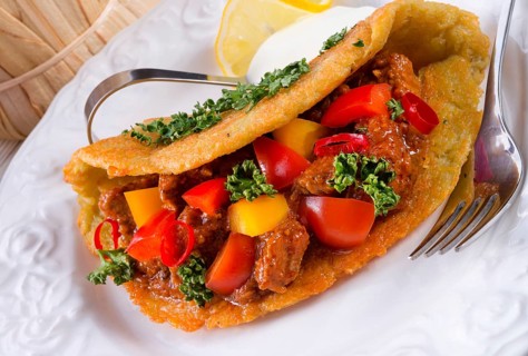 Hungarian goulash with potato pancake