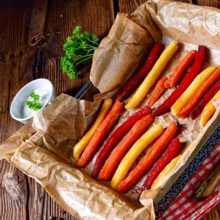Colorful vegetable fries from the oven