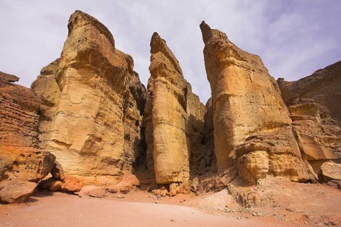 Columns of tsar Solomon - huge rocks of the freakish form in Park Timna in Israel
