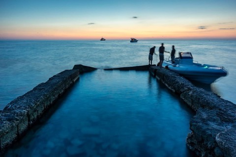 Fresh water outlet to the sea, Es Trenc beach. Mallorca. Balearic Islands. Spain