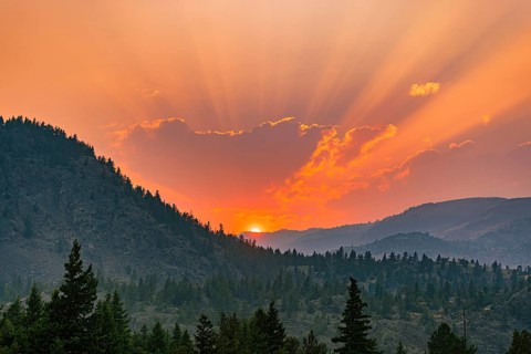 Real sunset in the wild landscape of Montana