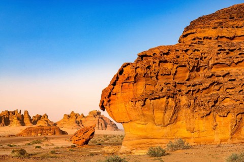 Rocky landscape of Hegra, Unesco World Heritage Site Al Ula, Kingdom of Saudi Arabia