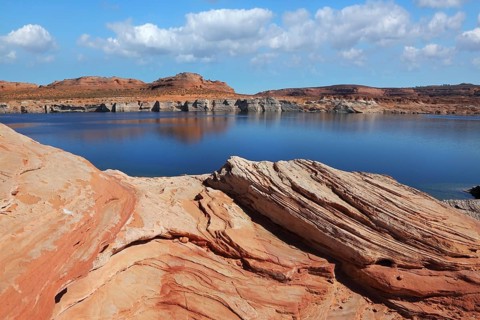 The bright blue water of Antelope Canyon in the Navajo Reservation