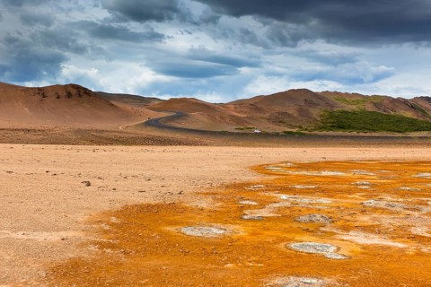 Namafjall, a Geothermal Area with Sulfur Fields in Iceland. Horizontal shot