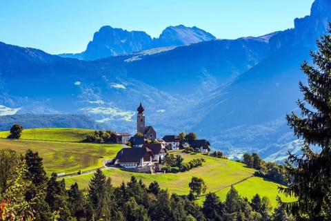 Little village in the Dolomites. Magnificent Tyrol. Journey to the fairy-tale country. The concept