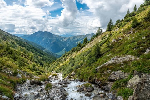 Scenic alpine landscape in the High Tauern National Park during a hike around Mt. Grossglockner,