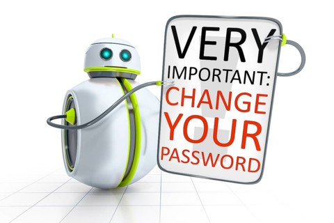 A sweet little robot with text change your password
