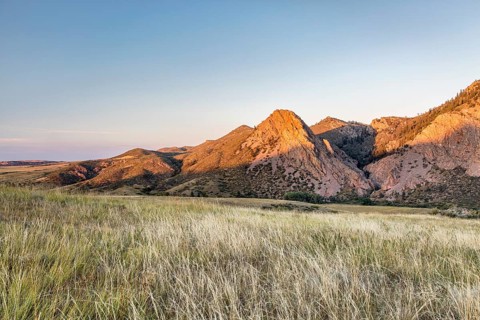 Sunset in mountains - Eagle Nest Rock and prairie in northern Colorado near Fort Collins