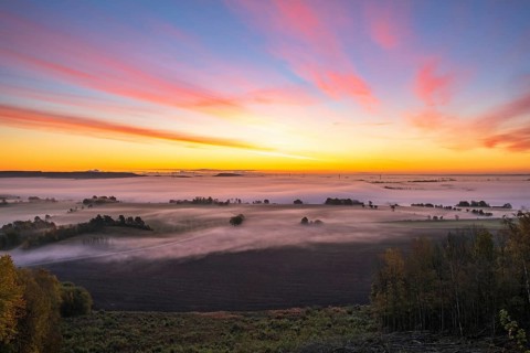 Sunrise with fog in the landscape