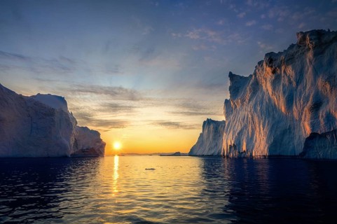 Greenland Ilulissat glaciers at fjord Disco Bay West Greenland