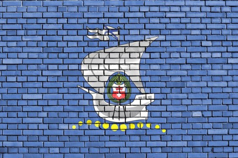 Flag of Kaliningrad painted on brick wall