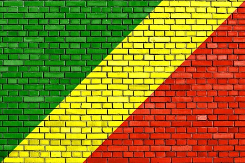 Flag of Congo painted on brick wall